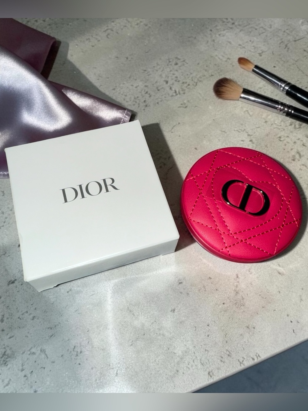 Dior Hot Pink Quilted Pocket Mirror with CD Logo NIB